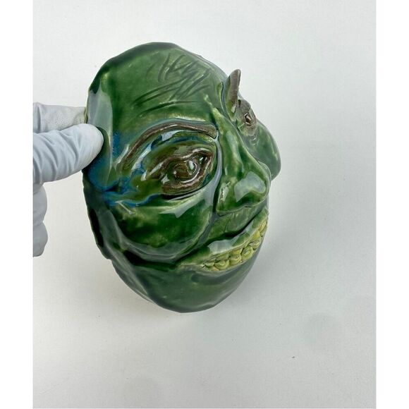 Handmade Ceramic Pottery Face Green Man Monster Mask Sculpture Unique Small EK21 - Picture 4 of 7